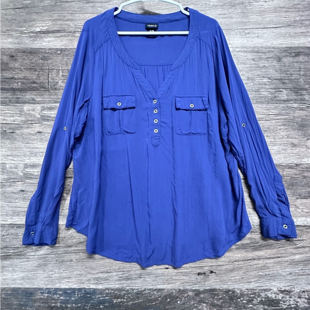 Torrid Purple Relaxed Blouse with Long‎ Sleeves